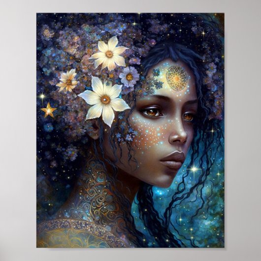 Afrikaanse zwarte godin koningin Fantasy Art Poster (Voorkant)