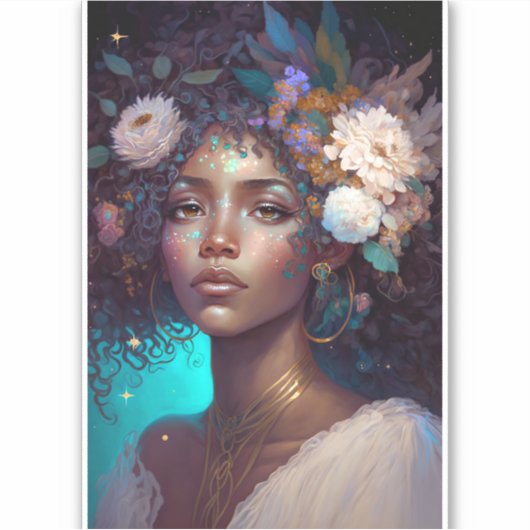 Afrikaanse zwarte godin koningin Fantasy Art S Sticker (Voorkant)