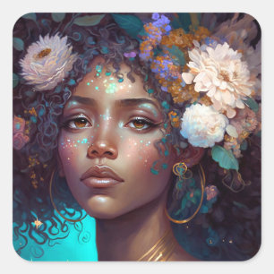 Afrikaanse zwarte godin koningin Fantasy Art S Vierkante Sticker