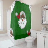 Afrikaanse Zwarte Kerstman Kerstbomen Groen Douchegordijn (In situ)