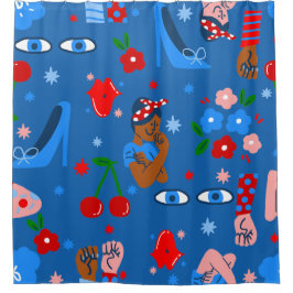 Afrikaanse zwarte Rosie the Riveter rockabilly whi Douchegordijn