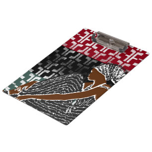 Afrikaanse zwarte vrouw met erfgoed hoofd wrap klembord
