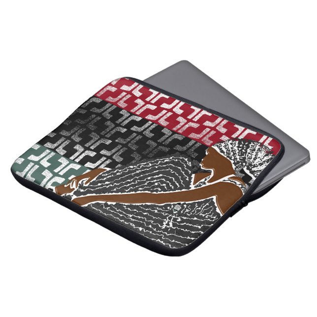 Afrikaanse zwarte vrouw met erfgoed hoofd wrap laptop sleeve (Voorkant top)