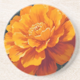 Afrikaantje Bloem | Aquarel Bloemenschildering Zandsteen Onderzetter