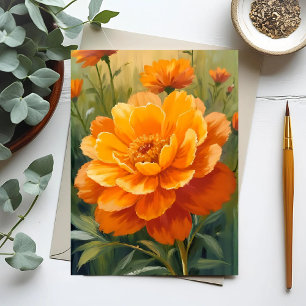 Afrikaantje Bloem   Oranje Waterverf Bloemschilder Briefkaart