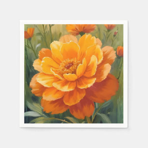 Afrikaantje Bloem   Oranje Waterverf Bloemschilder Servet
