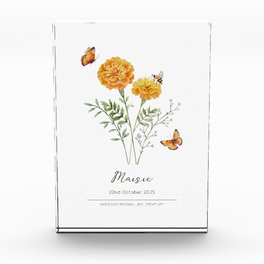 Afrikaantje geboortemaand bloem fotoblokken (Voorkant)