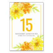 Afrikaantje gele bloem bruiloft evenement tafelnum kaart (Voorkant)