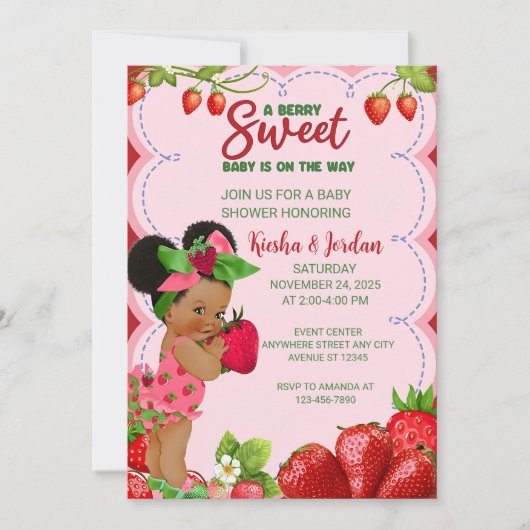 Afro Aardbei Baby shower Invitation African Ame Kaart (Voorkant)