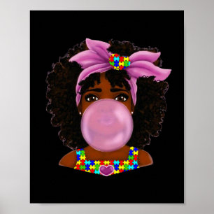 Afro African American Black Woman Ribbon Autisme Poster