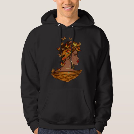 Afro African Woman Butterflies Black Queen History Hoodie (Voorkant)