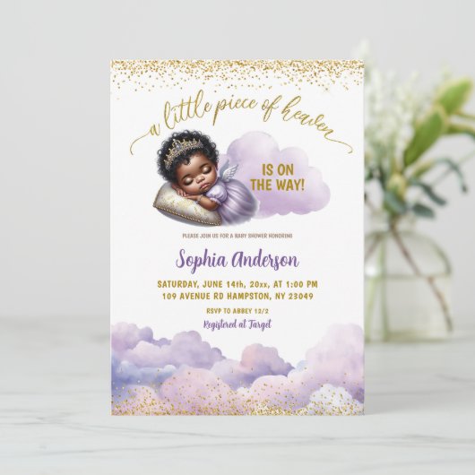 Afro-Afrikaans meisje Paarse kleine engel Baby sho Kaart (Staand voorkant)