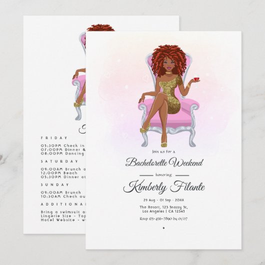 Afro Afro-Amerikaanse Koningin Bachelorette Weeken Kaart (Voorkant / Achterkant)