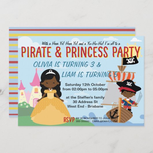Afro American Princess en Pirate Kaart (Voorkant / Achterkant)