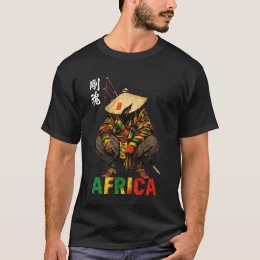 Afro American Samurai Warrior Katana Anime Japanes T-shirt (Voorkant)