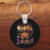 Afro-Amerikaan Messy Bun Mardi Gras New Orleans Sleutelhanger (Voorkant)