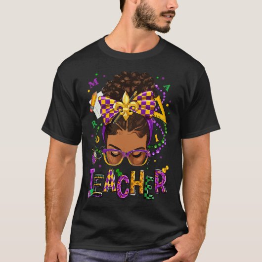 Afro-Amerikaan Messy Bun Mardi Gras New Orleans T-shirt (Voorkant)