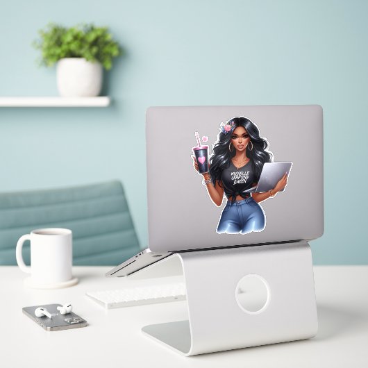 Afro-Amerikaans Ambachtelijke Koningin Merkdesign Sticker (Laptop op bureau)