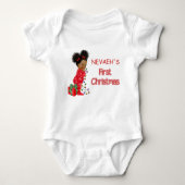 Afro-Amerikaans Baby Meisje Eerste Kerstmis T-Shir Romper (Voorkant)