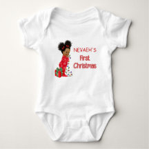 Afro-Amerikaans Baby Meisje Eerste Kerstmis T-Shir