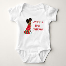 Afro-Amerikaans Baby Meisje Eerste Kerstmis T-Shir Romper