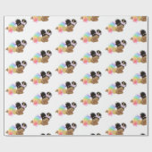 Afro-Amerikaans Baby Unicorn Wrapping Paper Cadeaupapier (Vlak)