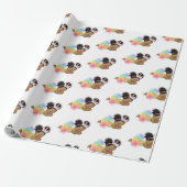 Afro-Amerikaans Baby Unicorn Wrapping Paper Cadeaupapier (Uitgerold)