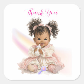 Afro-Amerikaans Babymeisje Dank je wel Vierkante Sticker