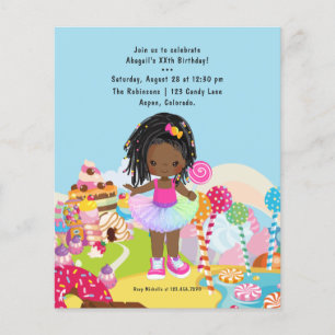 Afro-Amerikaans Candy Land-meisje verjaardagsfeest Flyer