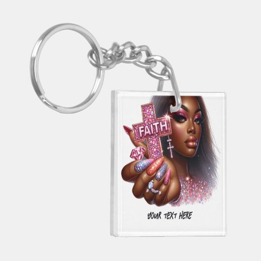Afro-Amerikaans Christelijk "Faith" Inspirerend Sleutelhanger (Voorkant Links)