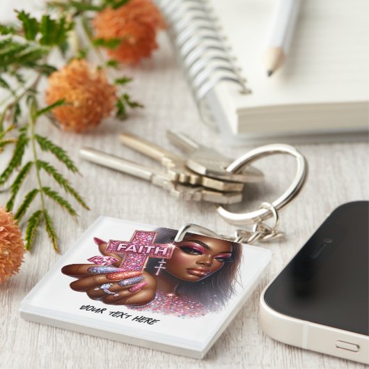 Afro-Amerikaans Christelijk "Faith" Inspirerend Sleutelhanger (Voorkant Rechts)