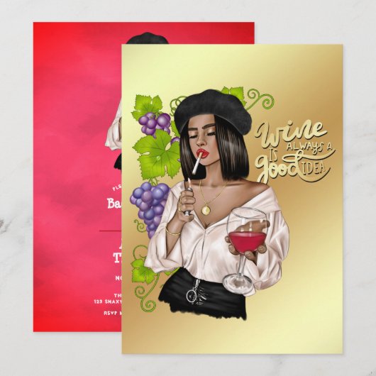 Afro-Amerikaans Frans Wine Woman Bachelorette Kaart (Voorkant / Achterkant)