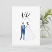 Afro-Amerikaans geïllustreerd paar Save The Date (Staand voorkant)