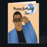 Afro-Amerikaans handvat en cadeautje Kaart<br><div class="desc">Deze coole verjaardagskaart heeft een Afrikaans-Amerikaans mannetje met een blauw pak en een zwart shirt. Stuur een kaart naar je zoon die betrouwbaar is en geeft je boodschap door zoals je van plan was.</div>