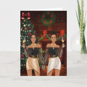 Afro-Amerikaans homoseksueel koppel kerstkaart Kaart
