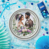 Afro-Amerikaans Huwelijk Bloemenkoppel Papieren Bordje (Feest)