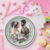 Afro-Amerikaans Huwelijk Bloemenkoppel Papieren Bordje (Feest)