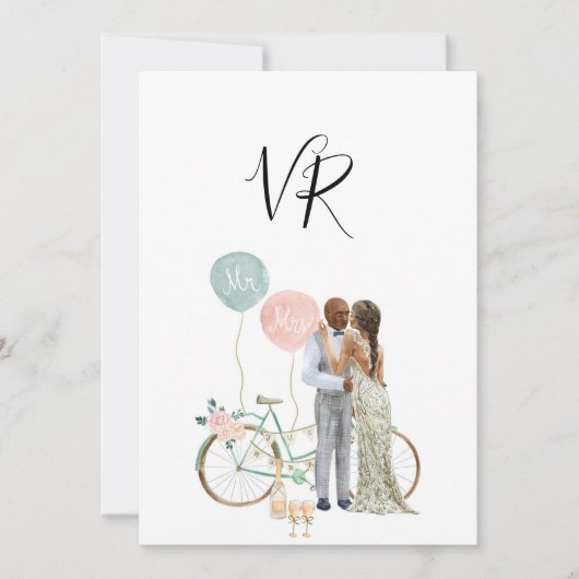 Afro-Amerikaans Illustratief paar bespaart de datu Save The Date (Voorkant)