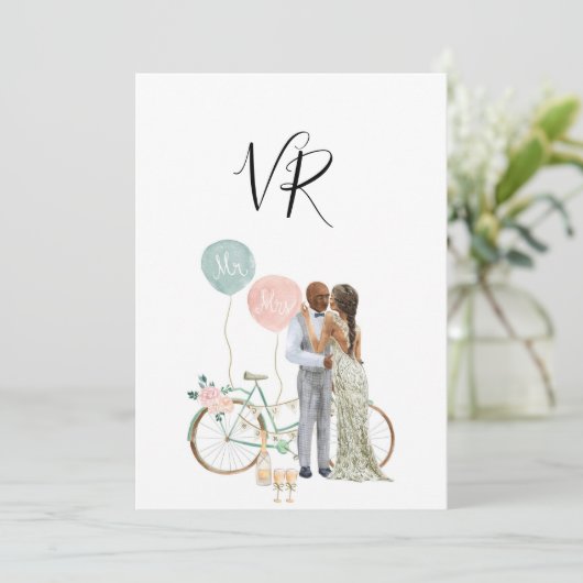 Afro-Amerikaans Illustratief paar bespaart de datu Save The Date (Staand voorkant)