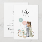 Afro-Amerikaans Illustratief paar bespaart de datu Save The Date (Voorkant / Achterkant)