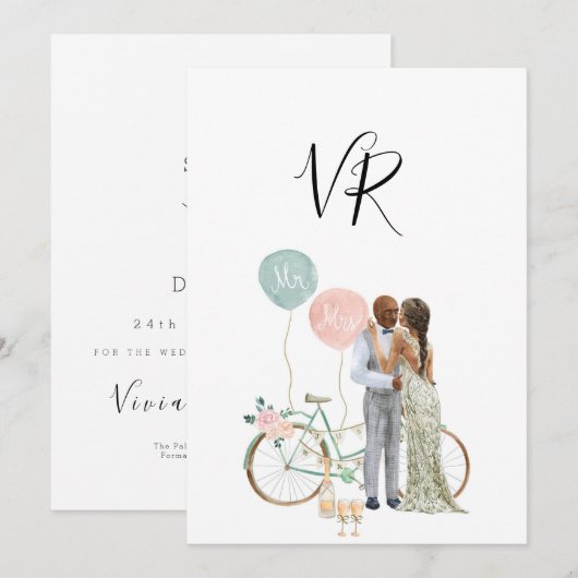 Afro-Amerikaans Illustratief paar bespaart de datu Save The Date (Voorkant / Achterkant)