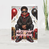 Afro-Amerikaans Jongen Zwart/Rood Verjaardagsgedra Kaart (Voorkant)