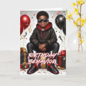 Afro-Amerikaans Jongen Zwart/Rood Verjaardagsgedra Kaart (Gele Bloem)