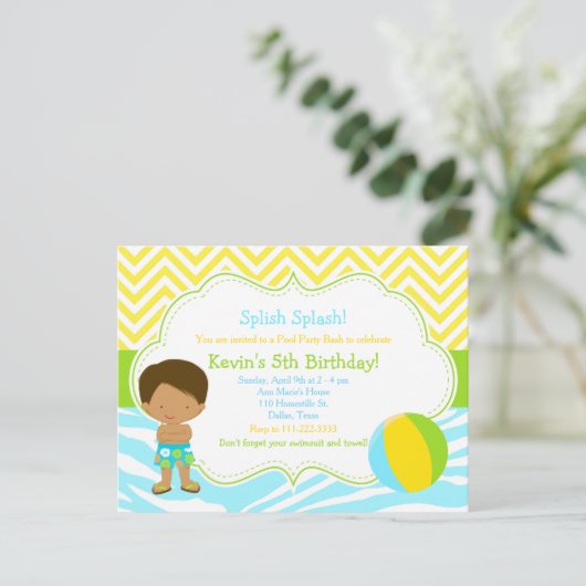 Afro-Amerikaans jongens zwembadfeest Bash-feest Briefkaart (Staand voorkant)