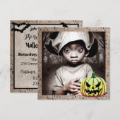 Afro-Amerikaans kind met grote ogen Halloween Kaart (Voorkant / Achterkant)