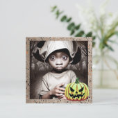 Afro-Amerikaans kind met grote ogen Halloween Kaart (Staand voorkant)