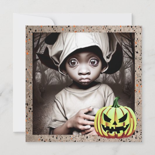 Afro-Amerikaans kind met grote ogen Halloween Kaart (Voorkant)