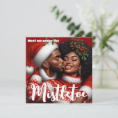 Afro-Amerikaans Koppel Kerstmis Mistletoe Kus Feestdagenkaart (Staand voorkant)