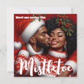 Afro-Amerikaans Koppel Kerstmis Mistletoe Kus Feestdagenkaart (Voorkant)