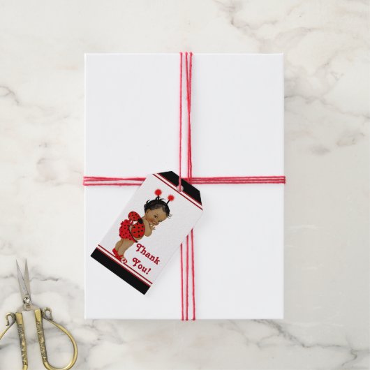 Afro-Amerikaans lieveheersbeestje Baby shower Cadeaulabel (Met Touw)